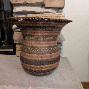 Rustic Woven Basket Vase - Brown and Tan